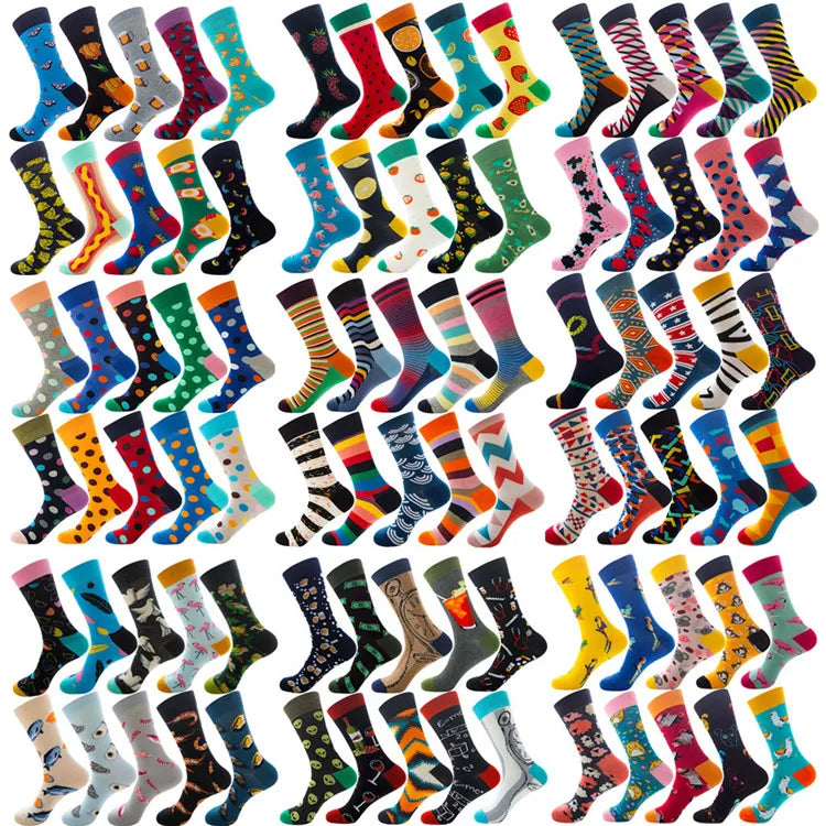 XIANGHUI Wholesale 10 Pairs Set Polka Dots Hamburger French Fries Jacquard Tube Women Fashion Cotton Crew Funny Socks