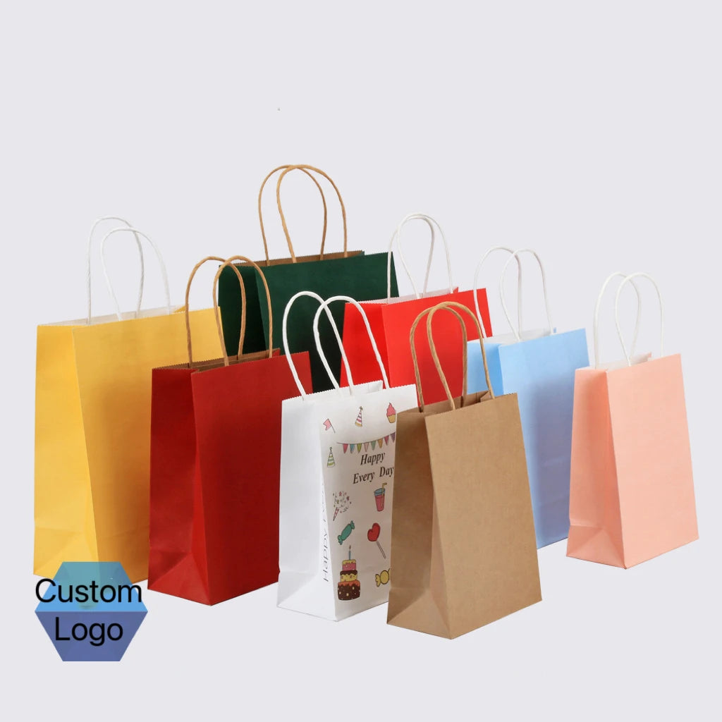 Custom Printed Your Own Logo Kraft Paper Takeout Packaging Bags Wholesale Carrier Bag with Twisted Handle