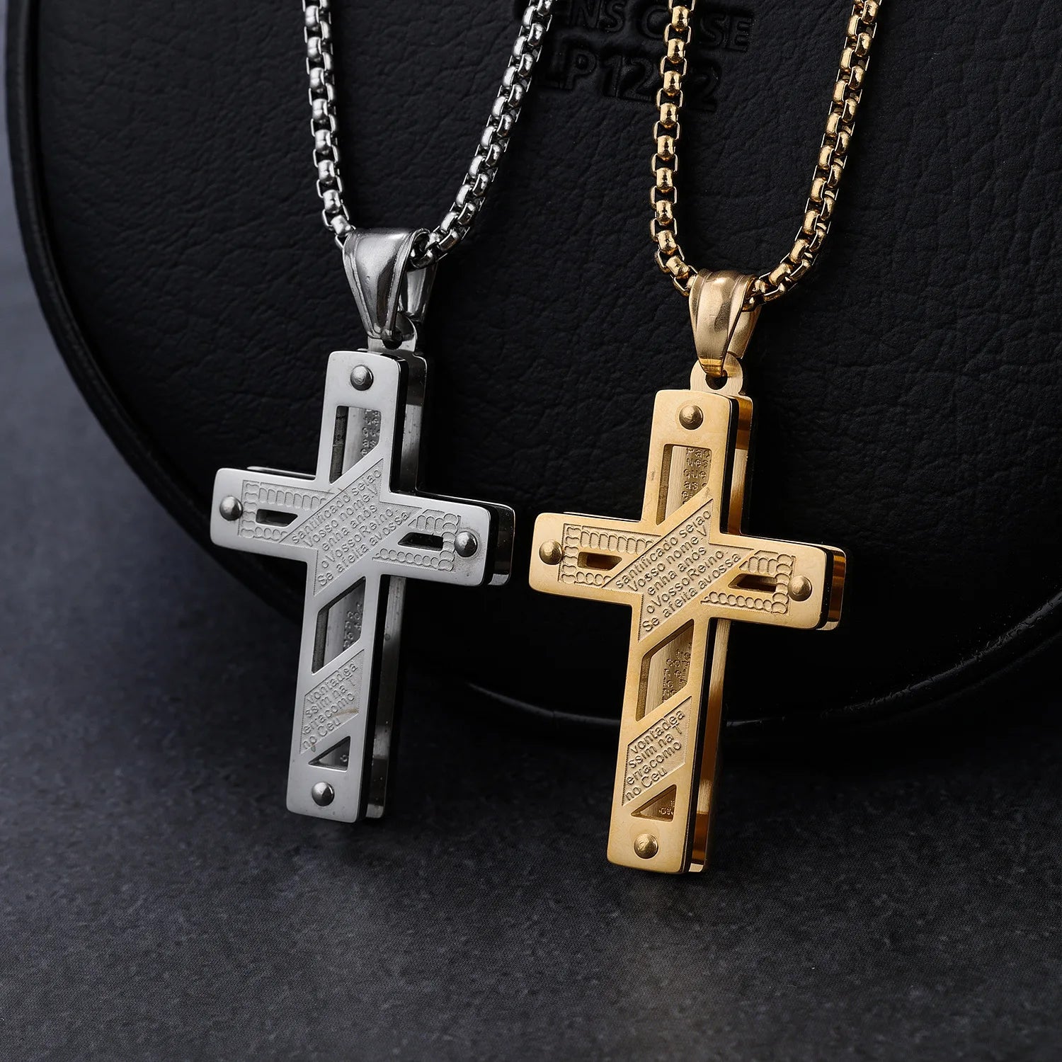 Silver Gold Moissanite Cross Pendant Rune Hollow Cross Pendant Necklace for Men Gold Wholesale Stainless Steel Cross Necklace