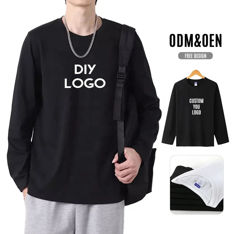 Customized OEM Logo Long Sleeve Shirt for Women Fashionable Round Neck Men's Comfortable Blank Shirt