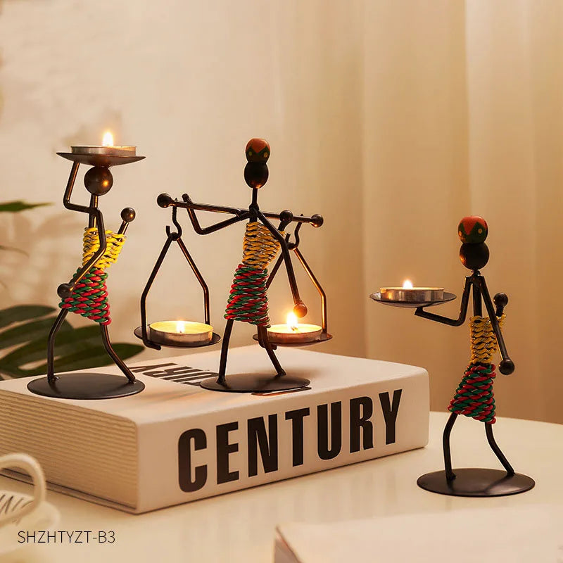 DREA  Vintage Iron People Indoor Candlestick Ornaments Gift Creative Casual Modern Home Decoration Crafts