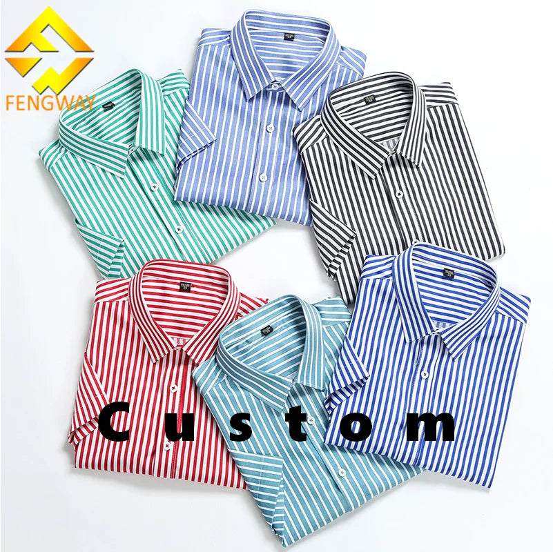 Fengway Custom Men's Stretch Striped Summer Shirt Fashion Business Casual Short Sleeve Knitted Top Breathable Design
