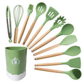 Manjia Wholesale 12 Piece  Wooden Handle Cooking Tools Accessories Cookware Unique Silicone Non-stick Kitchen Utensils Set