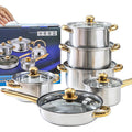 Best Selling 12pcs Double Layer Stainless Steel Cookware Set Classic Design with Lids for Soup Milk Pots Metal Cooking Pot Set