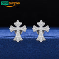 Fine Mens Christian Jewelry White Gold 925 Sterling Silver Vvs Moissanite Diamond Cross Stud Earrings for Party