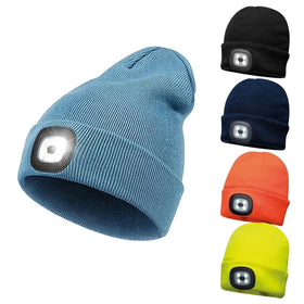USB Rechargeable Night Flashlight Knitted Hat LED Lighted Winter Beanie 4 Headlamp Winter Beanie Hat with Light