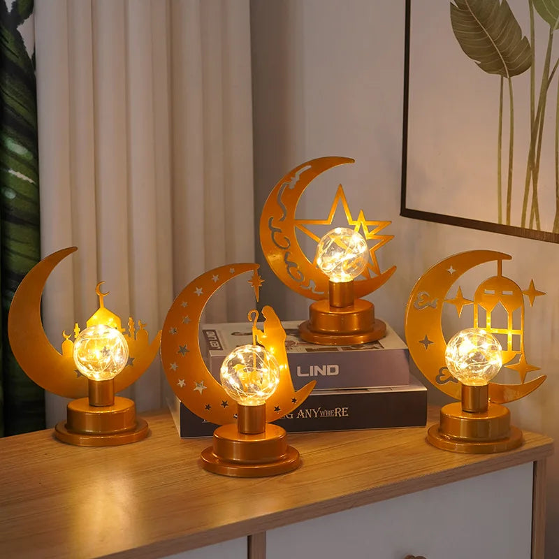 Pafu Ramadan Mubarak Eid Decorations Moon Star Lights Battery Powered Operated Table Desk Lamp Bedside Lamp Table Top Ornaments