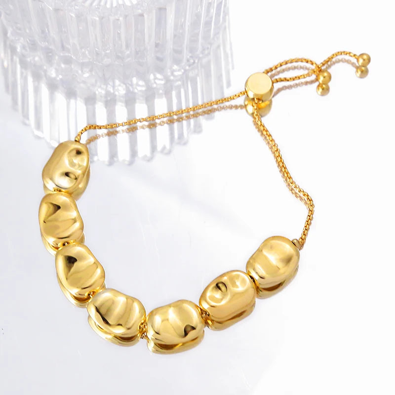 18K Gold Bean-Shaped Adjustable Cord Buckle Bracelet Fashion Adjustable Charm Bracelets