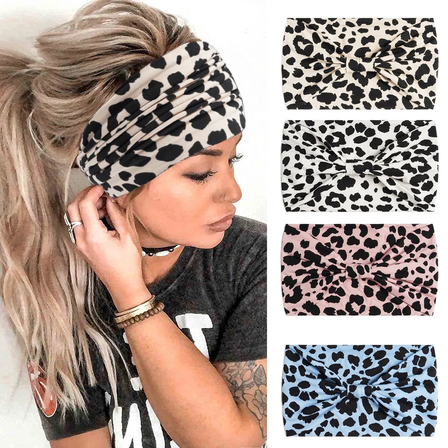 Headbands for Women Girls Vintage Leopard Headband Knotted Headwraps  Cross Hair Bands Accessories