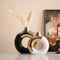 Nordic Style Two-color Spliced Ceramic Vase Light Luxury Gold Decorative Flower Vase for Living Room Desktop Home Decoration