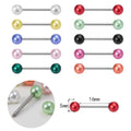 14G Surgical Steel Imitation Pearl Tongue Stud Female Piercing Multi-color Barbell Tongue Ring