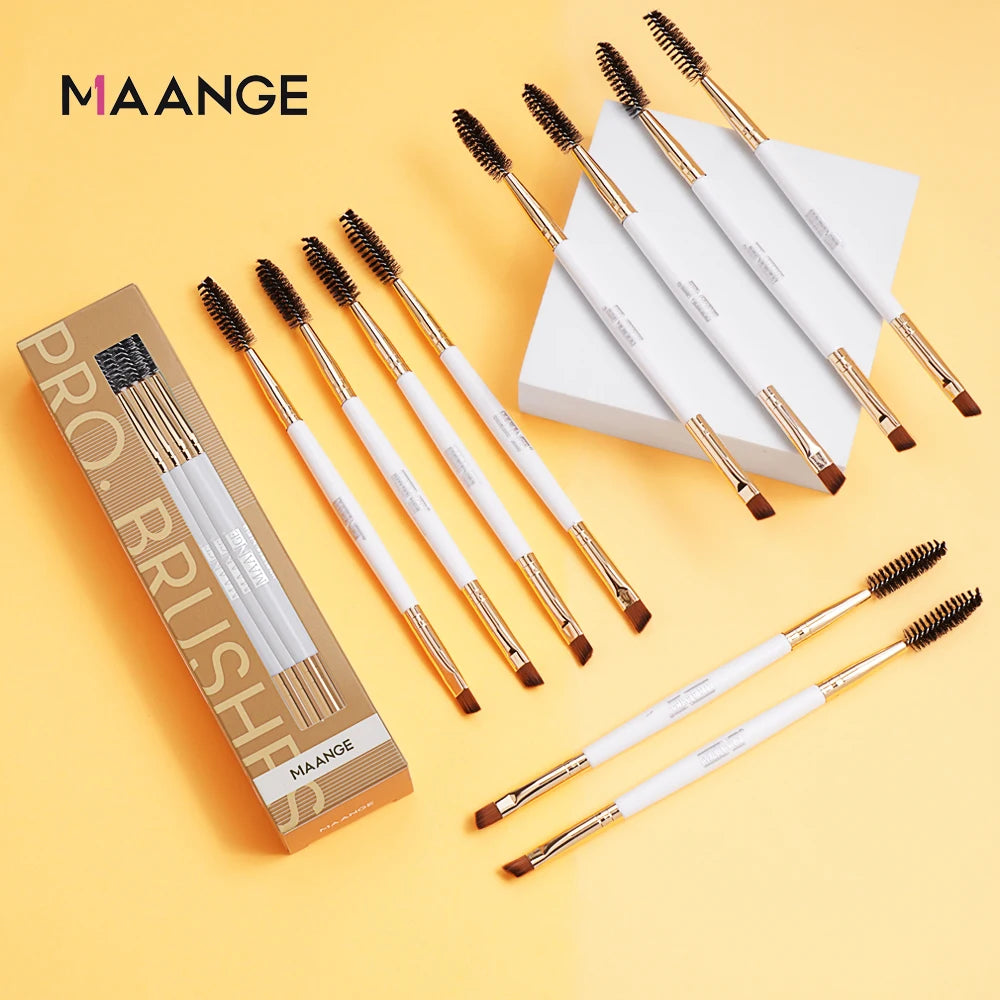 Maange 10pcs Double End White Black Makeup Brush Set Eyes Brush Eyelash Eyebrow Brush