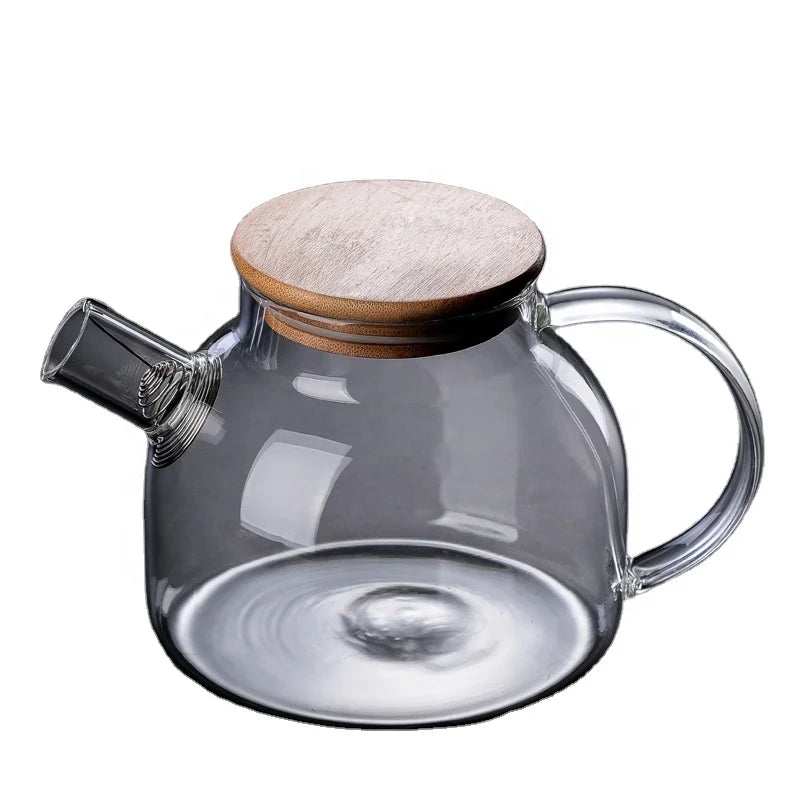 High Borosilicate Glass Tea Kettle Bamboo Lid Durable Water Pitcher Big Mouth Design for Convenient Pouring Tea Pots Kettles