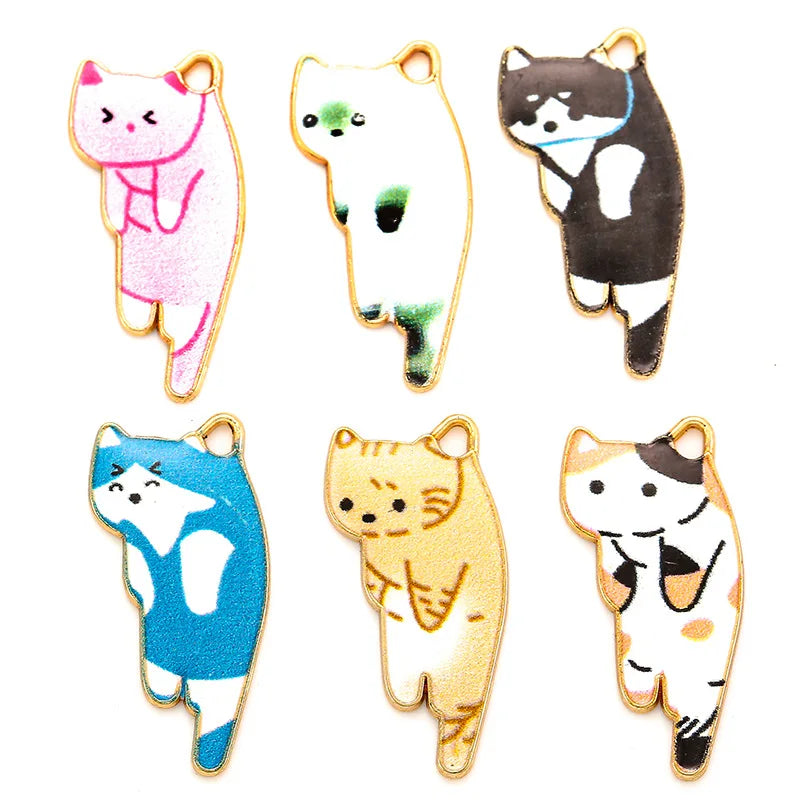 YuenZ 29x13mm Gold Color Metal Alloy Cute Enamel Animal Cat Charms Pendant Fit Jewelry Making DIY Jewelry Finding W240