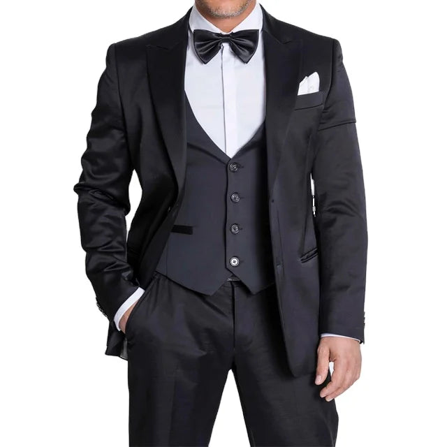 Black Formal Men Suit Slim Fit Mens Suits Bespoke Groom Tuxedo Blazer for Wedding Prom Jacket Pants With Vest 3Pcs