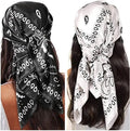 35-Inch Square Silk Satin Lightweight Beach Scarf for Women & Girls-Floral European Style Multifunctional Hair Wrap & Headband