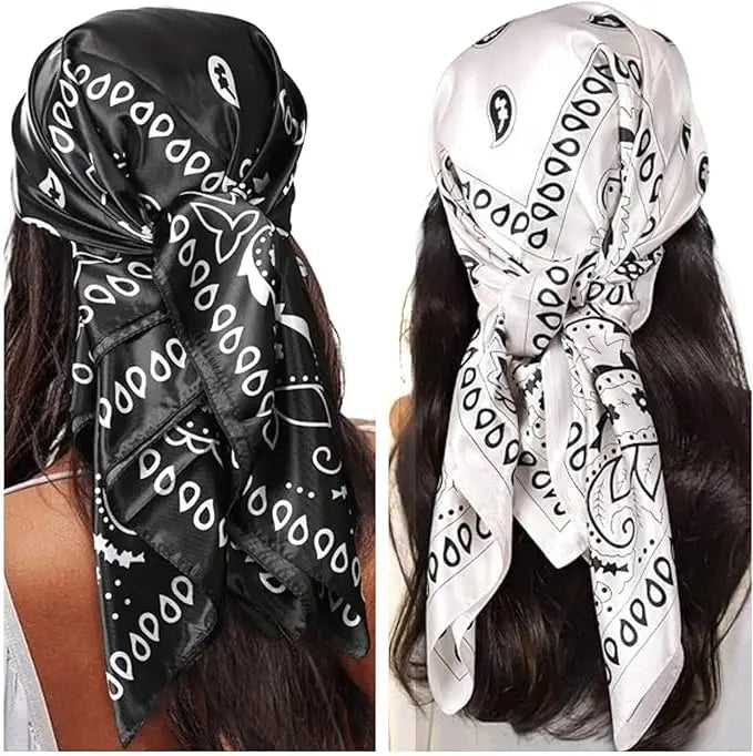 35-Inch Square Silk Satin Lightweight Beach Scarf for Women & Girls-Floral European Style Multifunctional Hair Wrap & Headband