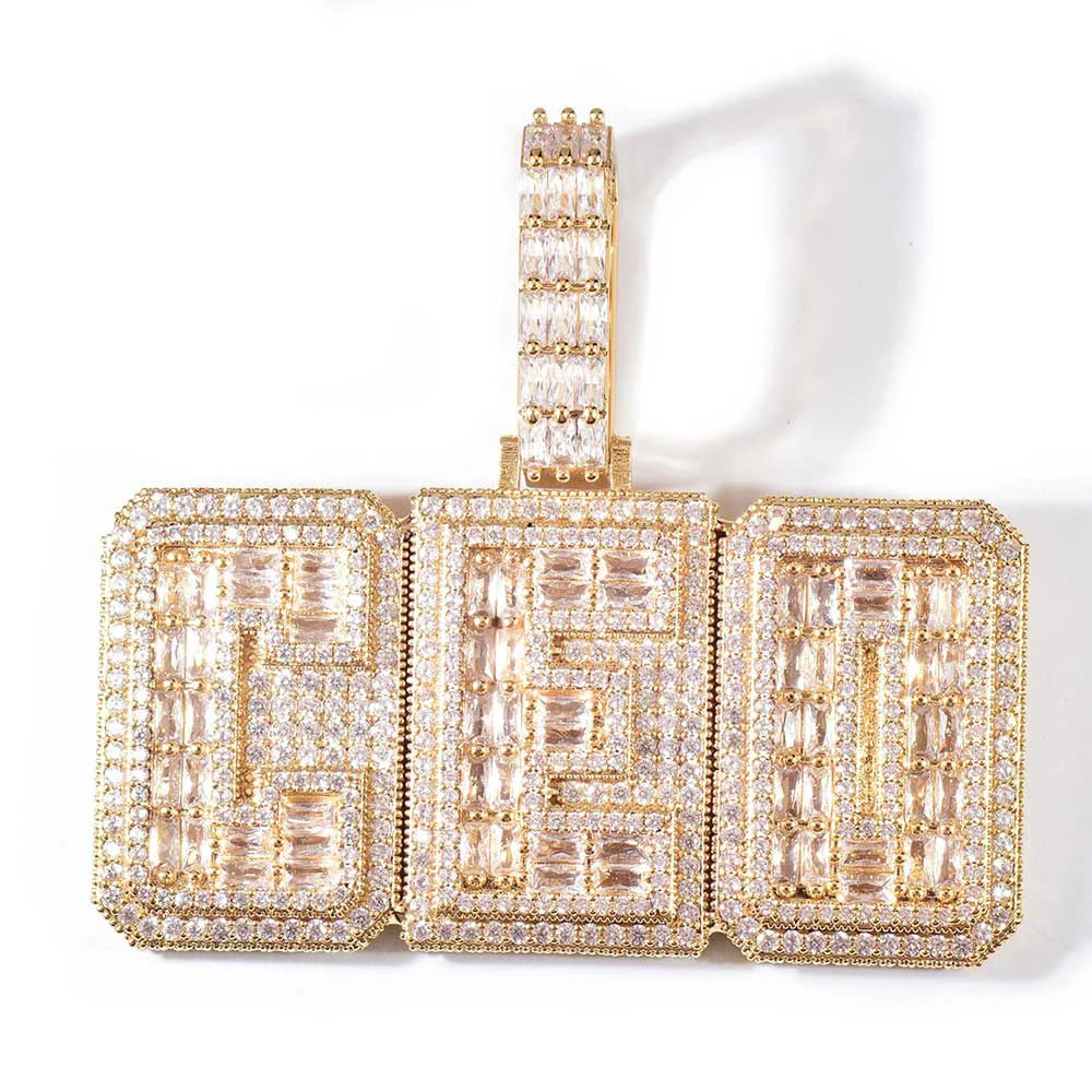 NUOYA Custom Initial Letter Necklace Pendant Hiphop Iced Out Cz Diamond Baguette Letter Pendant Custom Name Jewelry for Girls