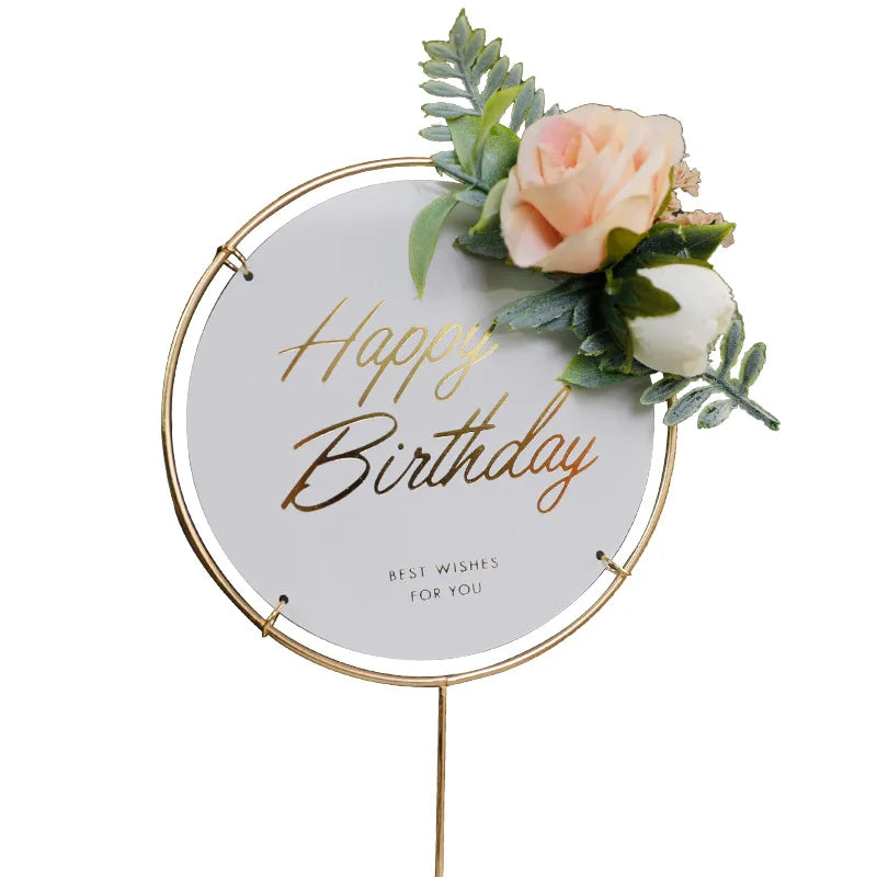 Premium Lucite Acrylic Laser Cut Cake Topper Cartoon Happy Birthday Party Supplies With Flower Decoration