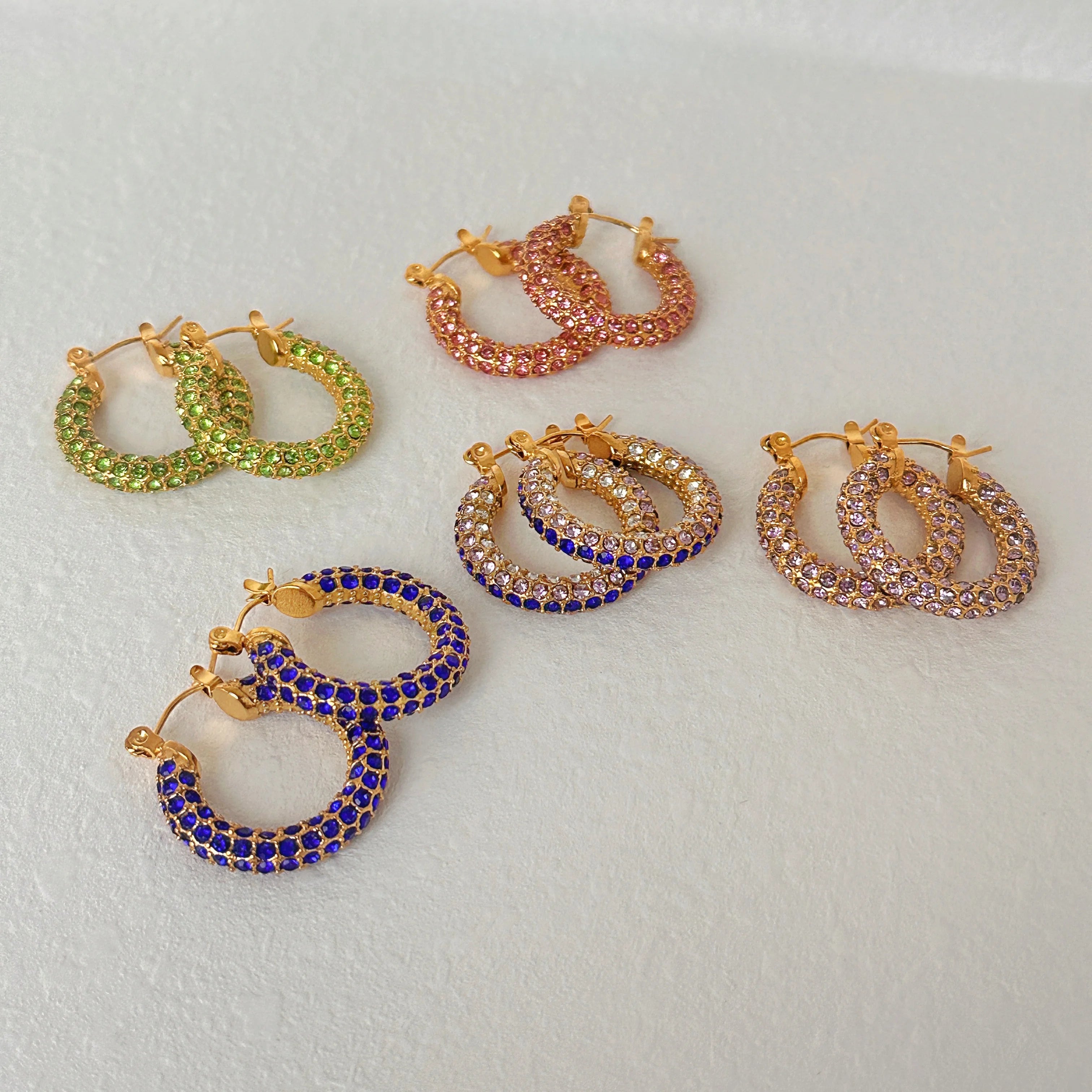 2024 Dazan Summer New 18k PVD Gold Plated 2.3CM Hypoallergenic Stainless Steel Ins Style Colorful Zircon Macaron Earrings Women