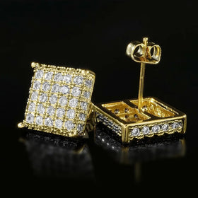 CAOSHI Zircon Micro Pave Earrings Full of Diamond Silver Gold Color Hip Hop Stud Earrings Men Square Punk Earrings