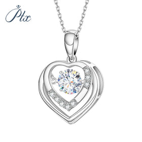 Heart Shaped Dancing Design VVS 1 Carat Round Cut 925 Sterling Silver Pendant Moissanite Necklace