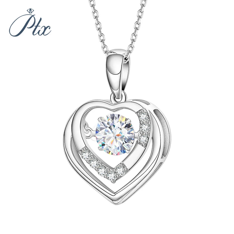 Heart Shaped Dancing Design VVS 1 Carat Round Cut 925 Sterling Silver Pendant Moissanite Necklace