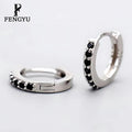 Simple Black Zircon Hoop Earrings Womens Fashion Geometric Round Earring Custom 925 Sterling Silver Fine Jewelry Wholesale