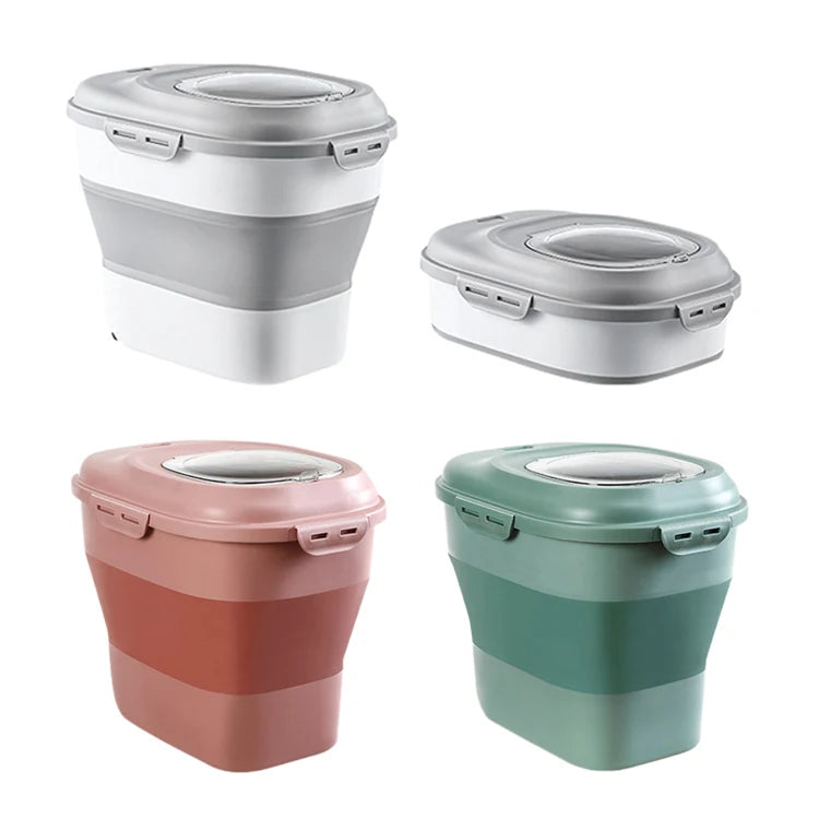Dog Pet Cat Food Plastic Leakproof Sealable Storage Bin Kitchen Flour Dispenser Collapsible Cereal Rice Food Storage Container