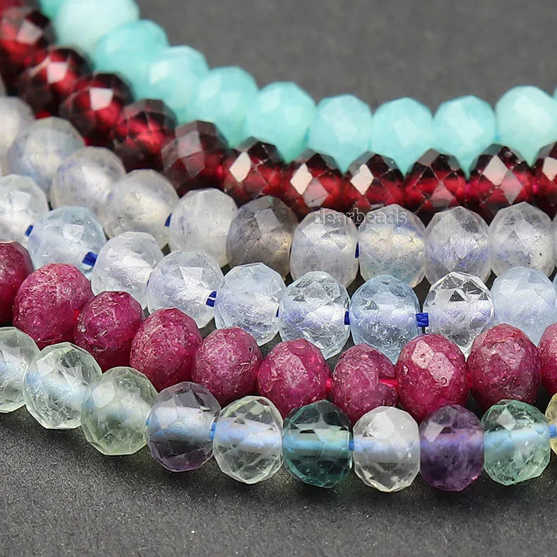 Natural Small Tiny Rondel Faceted Gem Stone Beads Cut Rondelle Crystal Beads for Jewelry Making 3x4mm 15" Strand