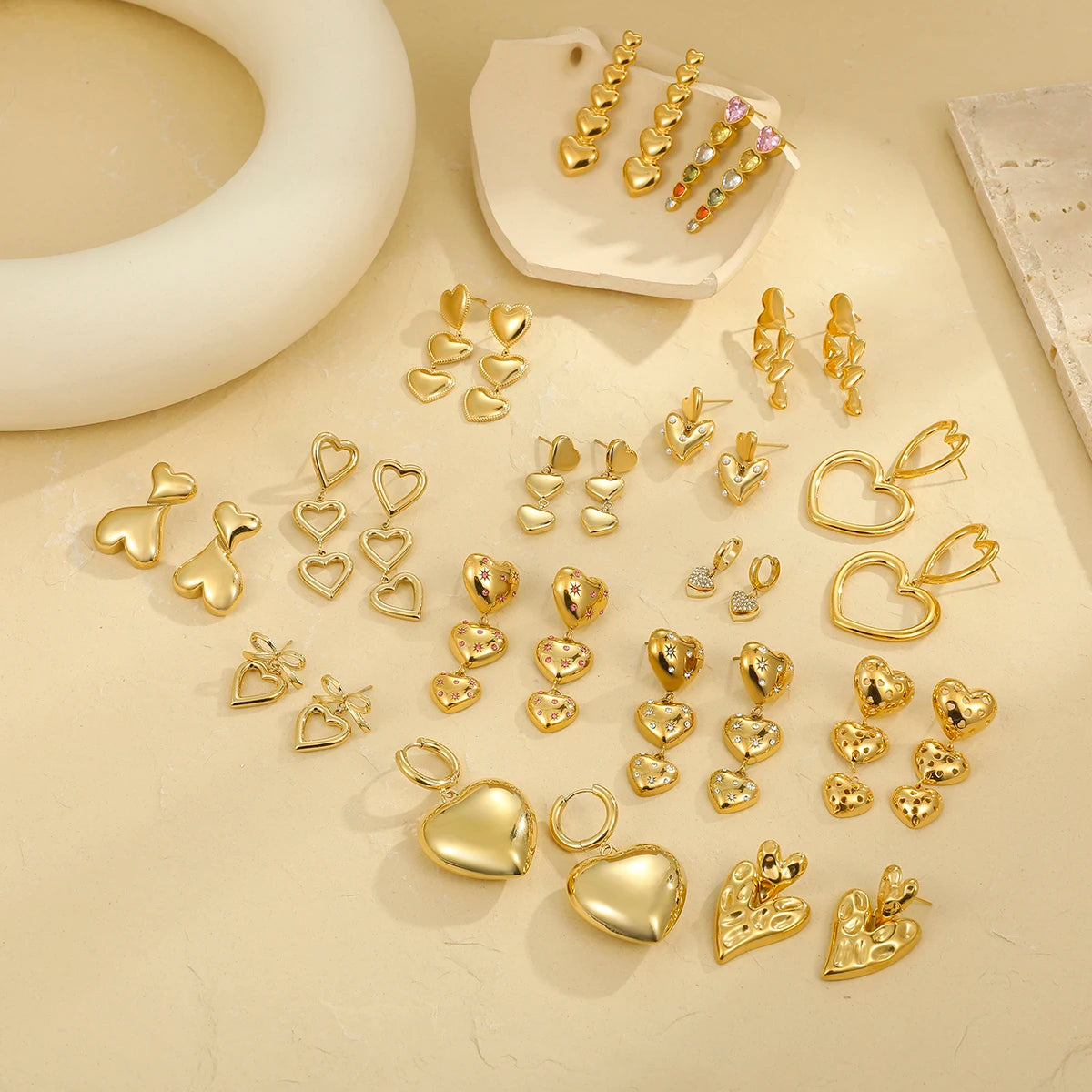 Classic Valentine's Day Heart Earrings Set Simple Gold Waterproof Hypoallergenic Jewelry Set Gift