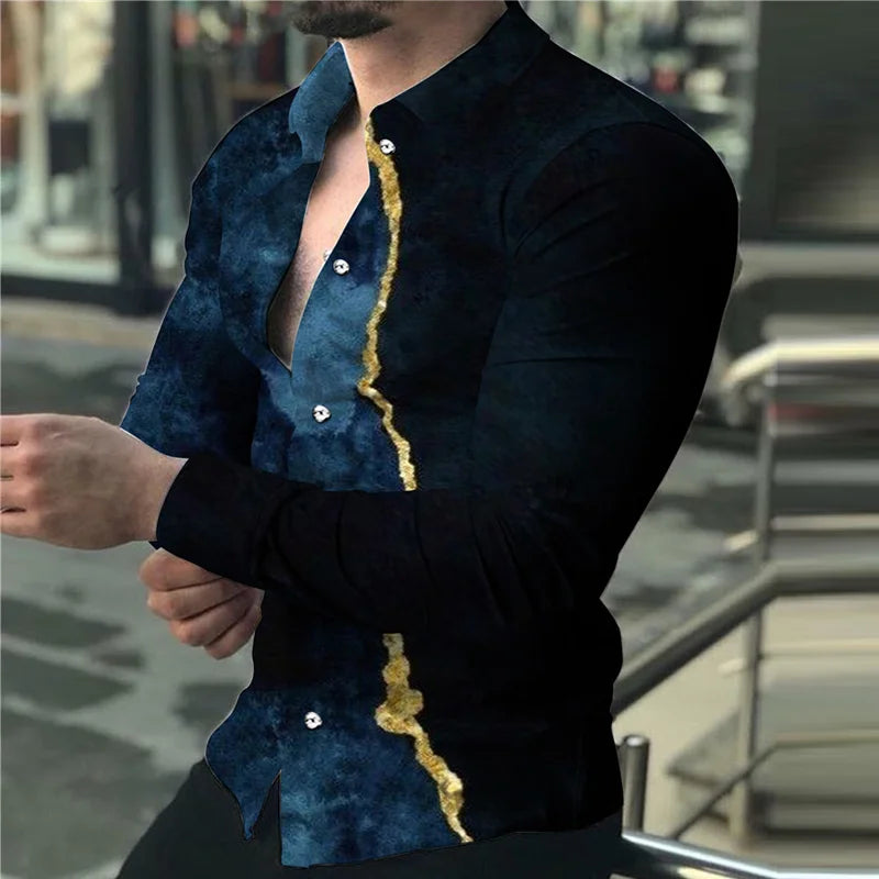 Long-Sleeved Professional Formal Shirt for Men Chemises De Luxe Homme All Over Printed Collared Shirt for Men