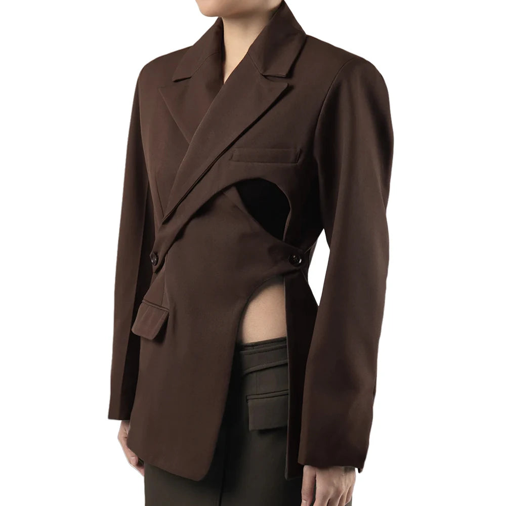 TWOTWINSTYLE Outerwear Irregular Design Lace-up Jacket Waist Cinching Hollowed Woven Polyester Lining Suit