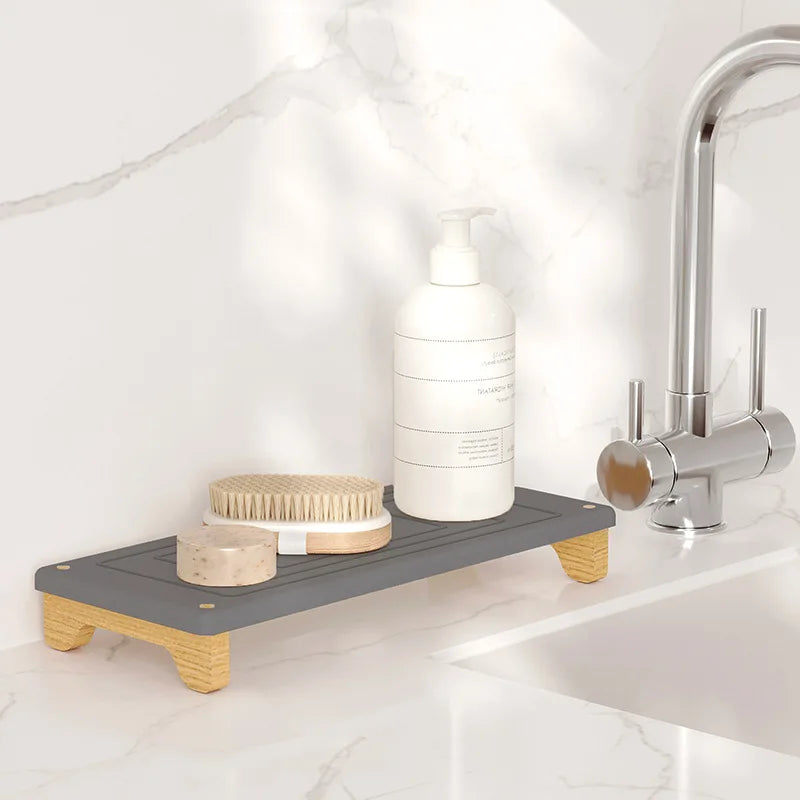 Diatom Mud Bamboo Base Tray for Bathrooms Kitchens Rectangle Cup Holder Washbasin Coaster Countertop Absorbent Wood Features