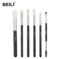 BEILI High Grade 6pcs Eyeshadow Brush Set Goat Hair Brush and Double Eyebrow Pencil Makeup Brush Set Wit Custom Logo