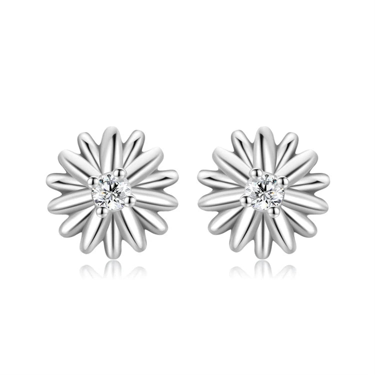 Dainty 925 Sterling Silver Diamond Daisy Flower Stud Earrings for Women