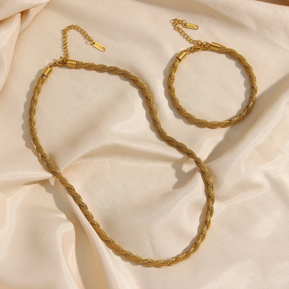 Dreamshow Vintage Water Proof Woven Rope Chain Necklace 18K Gold Plated Stainless Steel Choker Necklace