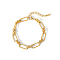 Trendy  Flat Paperclip Rectangle Link Chain Bangles  18 K Gold Plated Stainless Steel Chunky Chain Bracelets Women Jewelry