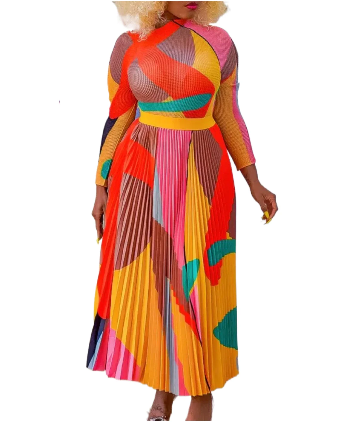 Latest Colorful Skirt Set Two Pieces Clothes Long Sleeve Top and Skirts Sets for Lady Women K0436