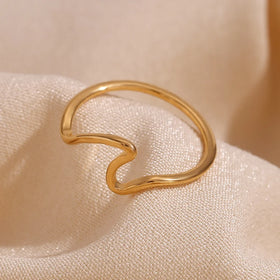 Minimalist Water Wave Stacking Ring Tarnish Free Jewelry Stainless Steel Statement Rings for Women