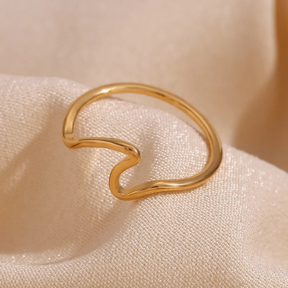 Minimalist Water Wave Stacking Ring Tarnish Free Jewelry Stainless Steel Statement Rings for Women