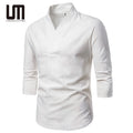 Liu Ming Hot Selling Products Vintage Men Fashion V Neck Linen T Shirts