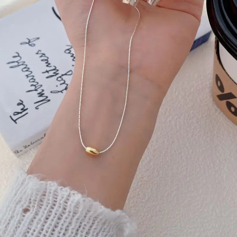 Wholesale Fine Jewelry 925 Sterling Silver Rice Millet Olive Bead Pendant Necklace Versatile Collarbone Chain Necklace for Women