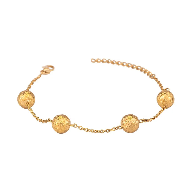 Vintage Tarnish Free Hypoallergenic 18k Gold Plated Stainless Steel Creative Bumpy Embellished Texture Charm Chain Bracelet