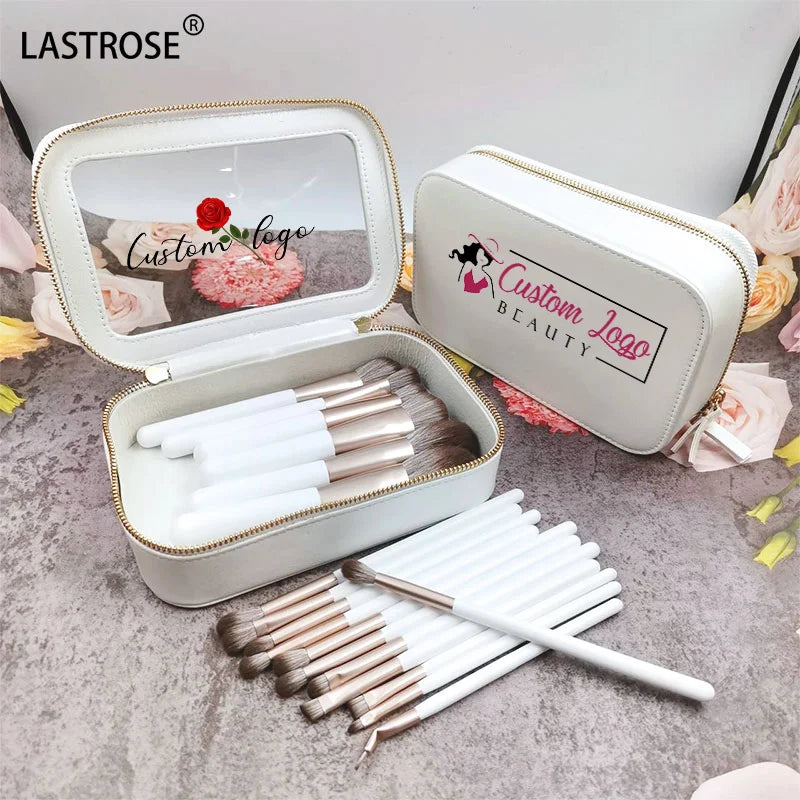 OEM Hippocampus Eye Face Blush Powder 18pcs White Makeup Brush Set with Bag