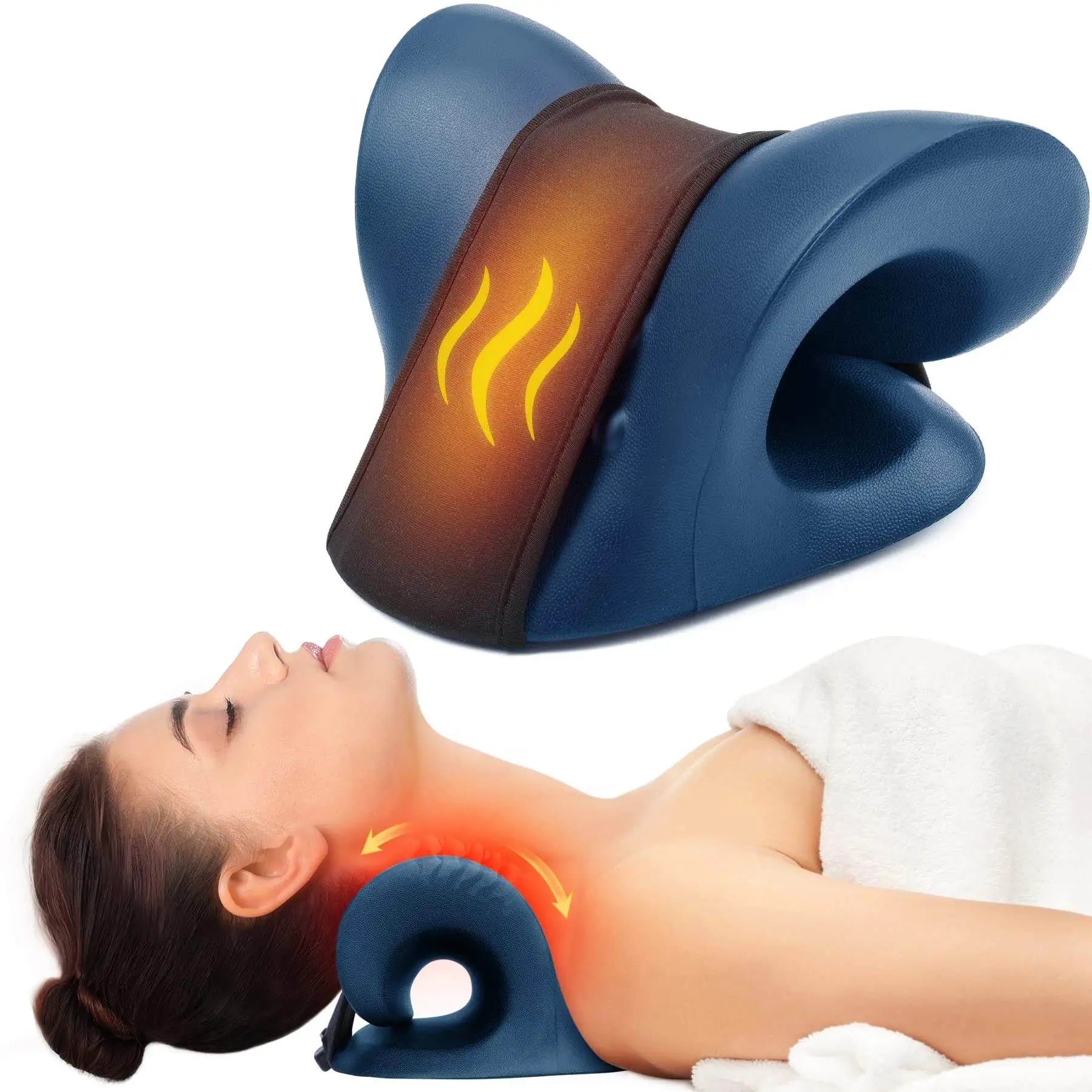 Neck Massage for Neck Pain Relief Heated Cervical Traction Device with Heating Pad Neck &Shoulder Massage Pillow Stretcher