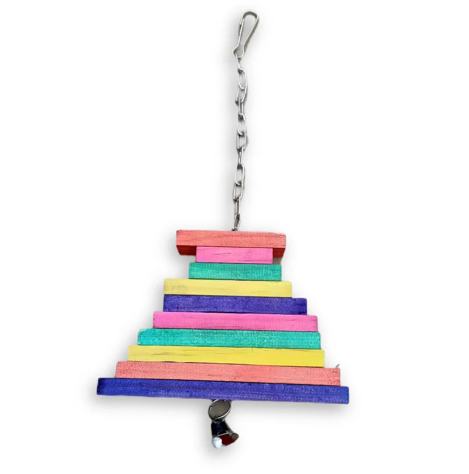 Colorful Wooden Chew Toys with Bells for Pet Birds Eco-Friendly Stand Accessories for Parrots Parakeets Cockatiels