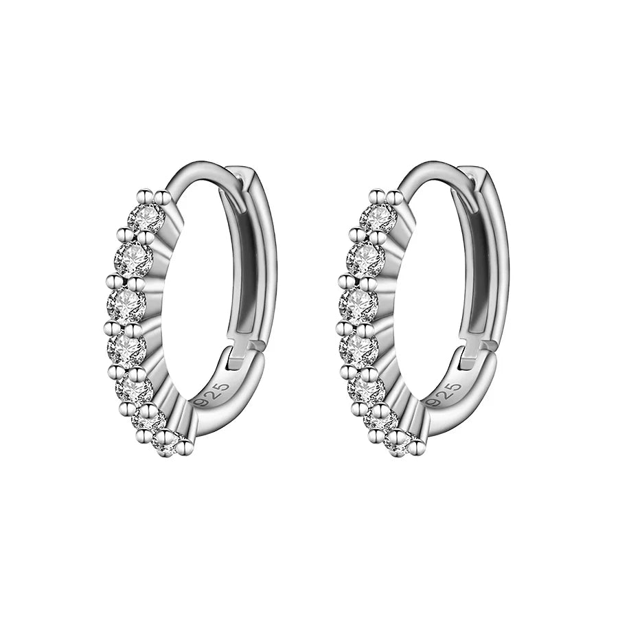 Huggie 925 Sterling Cubic Zirconia Black White Hypoallergenic Silver Antique Hoop Earring for Kids Girls