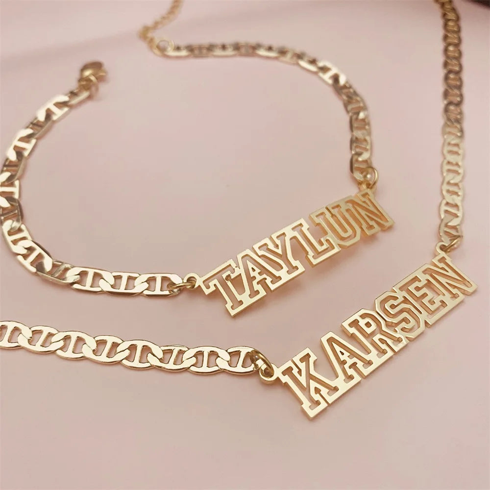 Stainless Steel Gold Choker Custom Name Necklace Personalized Flat Top Chain Nameplate Necklace CE Gift