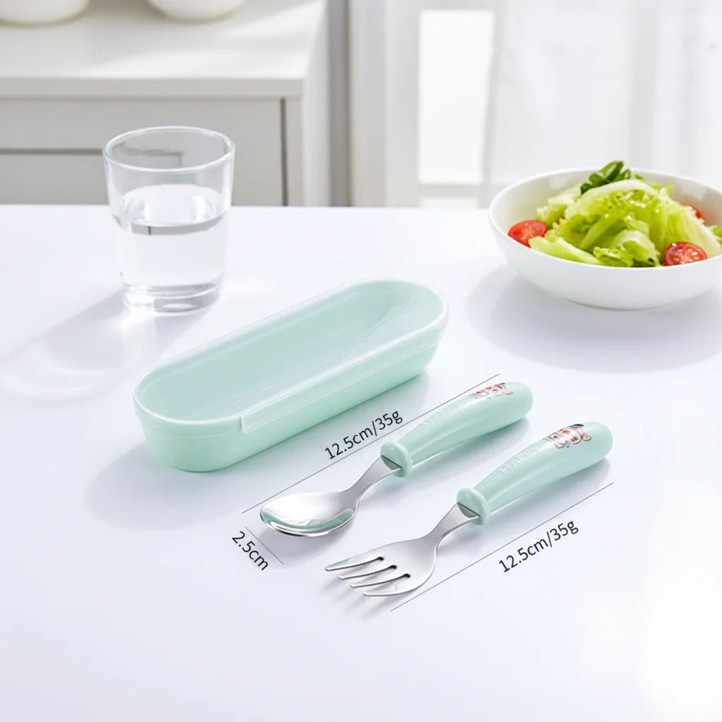 304 Stainless Steel Children's Cartoon Fork Spoon Cute PP Handle Durable Health Food Grade Tableware Spoon Fork